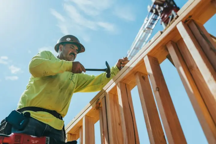 Contractor framing a house